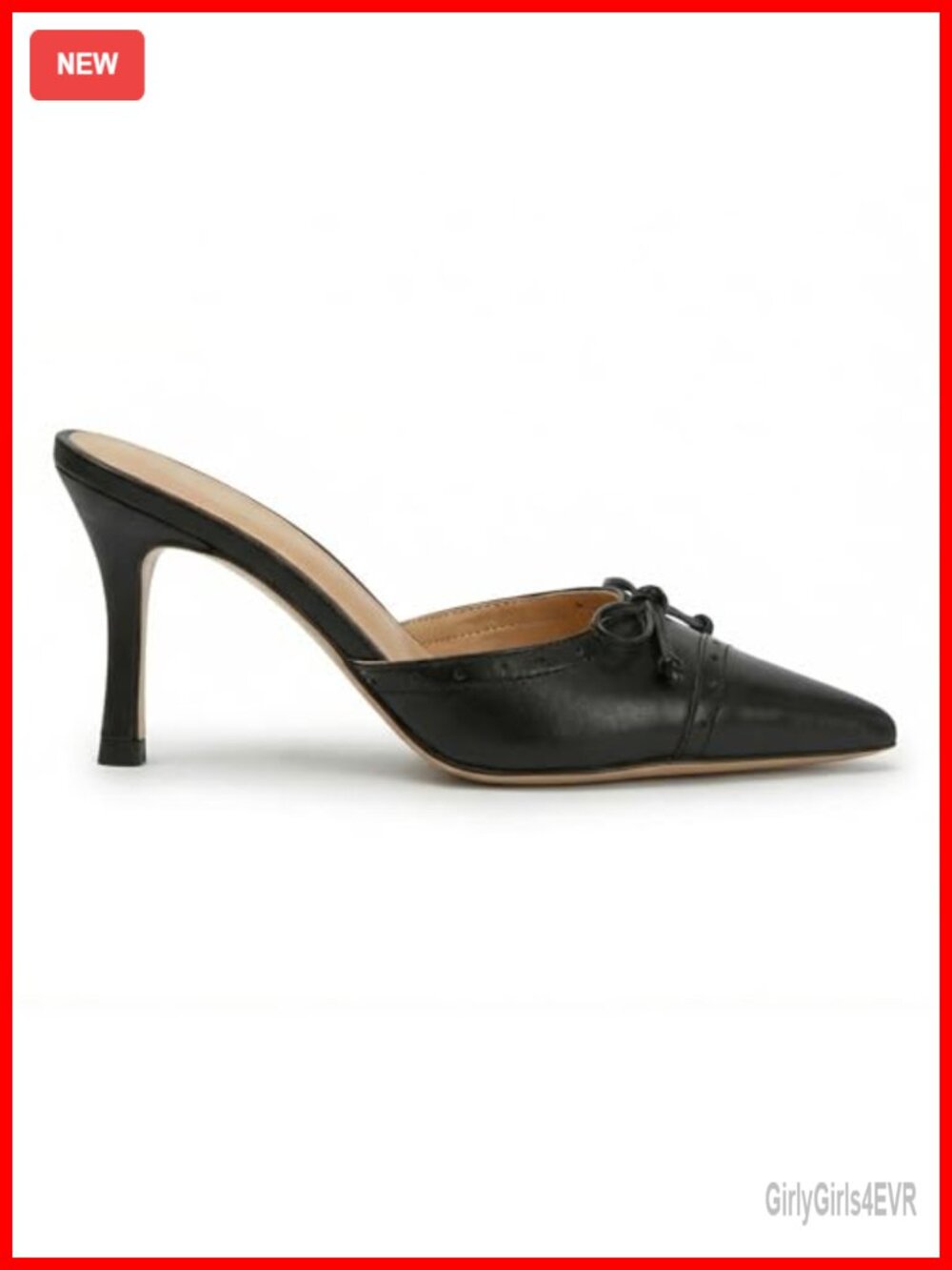 Faux Leather Bow Tie Mules Kitten Heel Pointed Toe Slip On Pumps